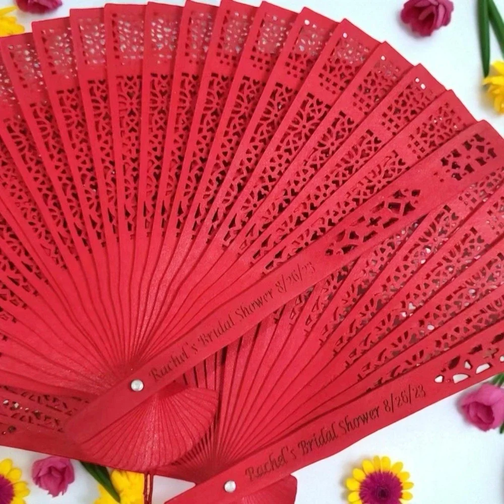 8‎ x Sandalwood Fragrant hand fans Laser Cut Light Red Wedding Party Favor Dance